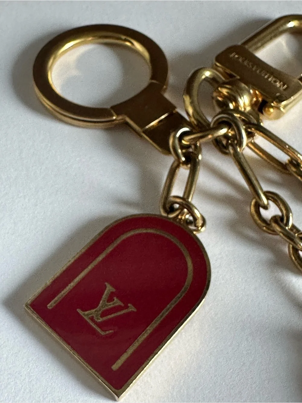 Authentic Louis Vuitton Red Enamel Lock Key Bag Charm Keychain Full Set